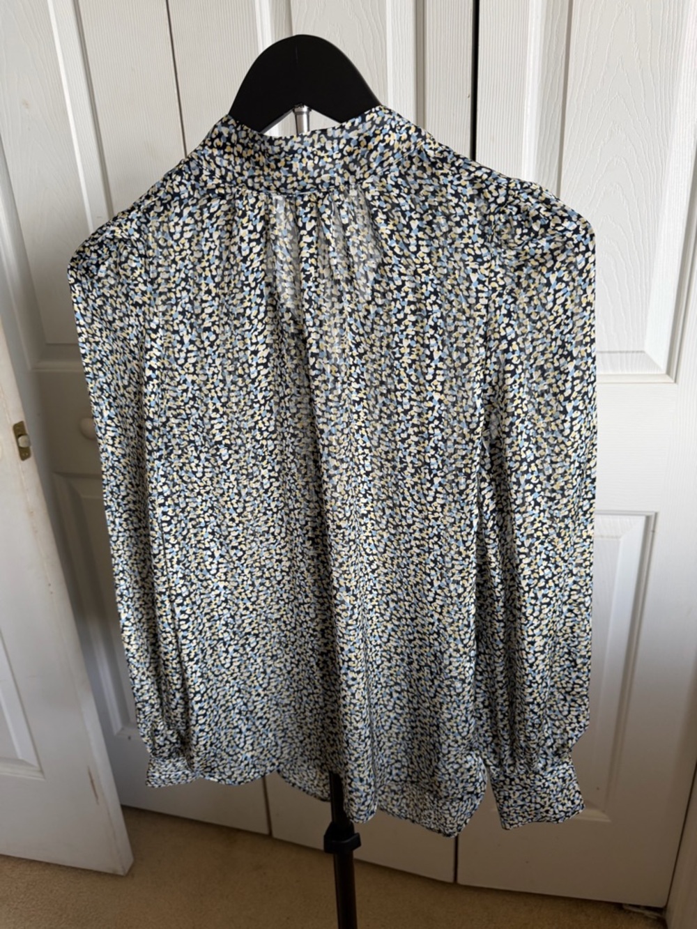 H&M Blue, White & Yellow Ditsy Floral High-Neck Blouse